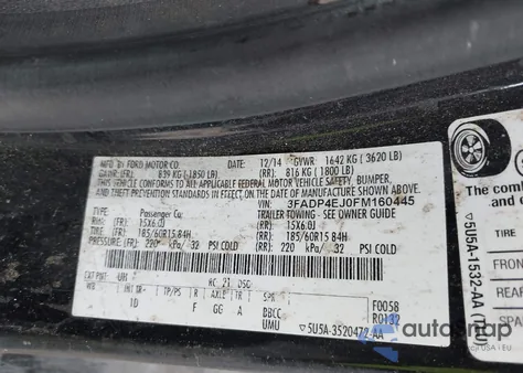 2015 Ford Fiesta Se z USA, uszkodzony, nr VIN 03FADP4EJ0FM16044